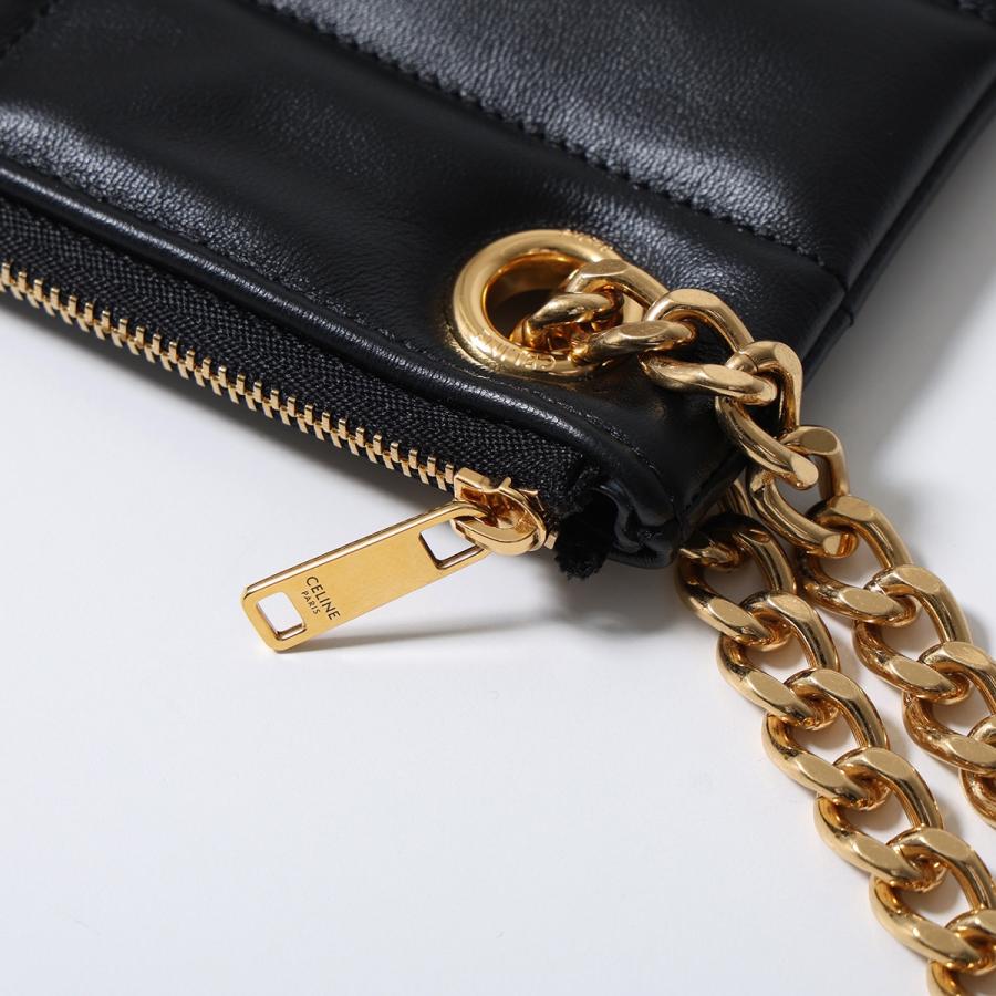 CELINE セリーヌ クラッチバッグ 10L583EWJ.38NO メンズ レザー  キルティング ロゴ チェーン リストレット付き ポーチ 鞄 ブラックの画像