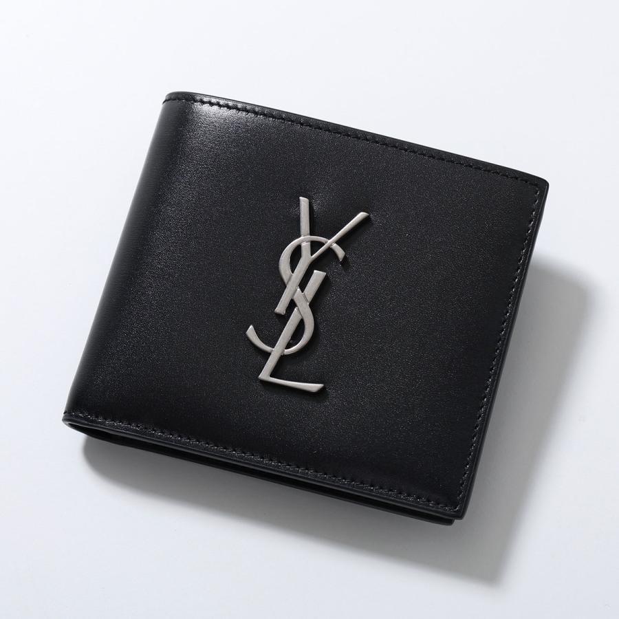 SAINT LAURENT サンローラン 二つ折り財布 453276 0SX0E メンズ カサンドラロゴ 小銭入れなし レザー ミニ財布 1000/NERO 4532760SX0E1000の画像