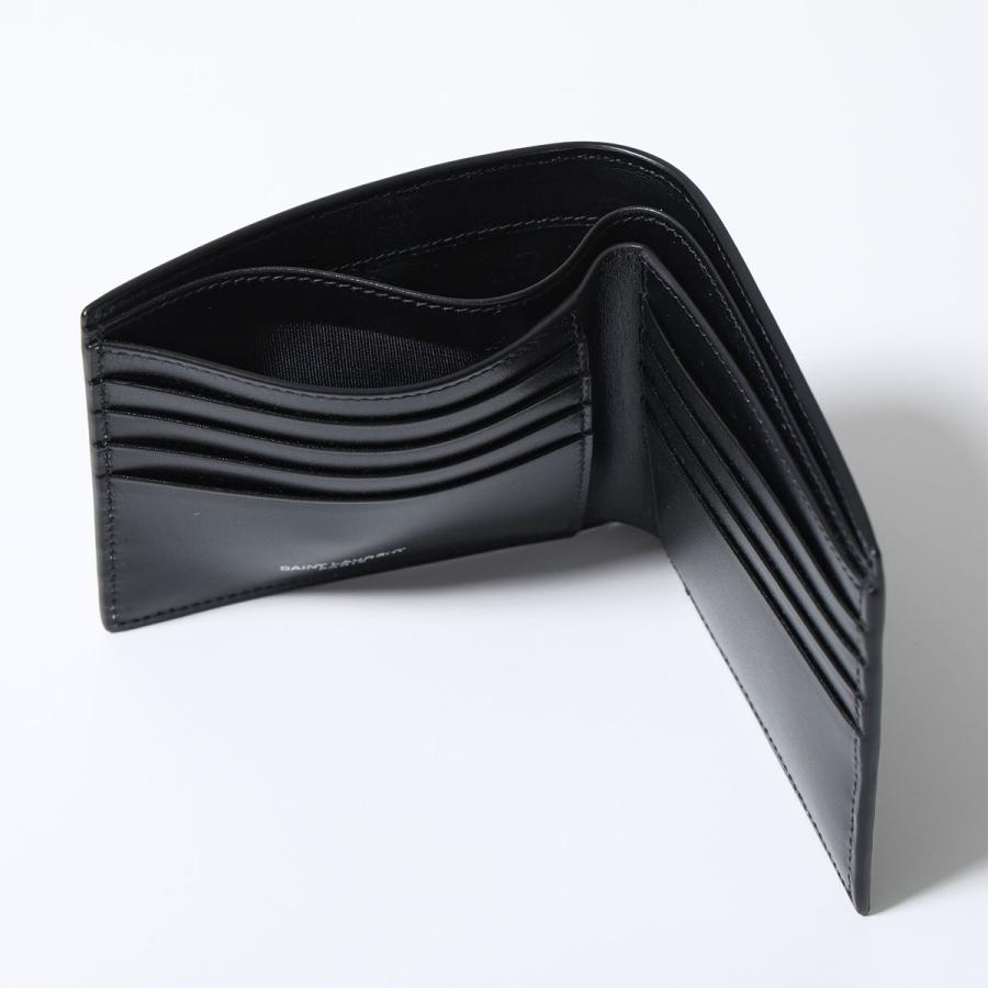 SAINT LAURENT サンローラン 二つ折り財布 453276 0SX0E メンズ カサンドラロゴ 小銭入れなし レザー ミニ財布 1000/NERO 4532760SX0E1000の画像