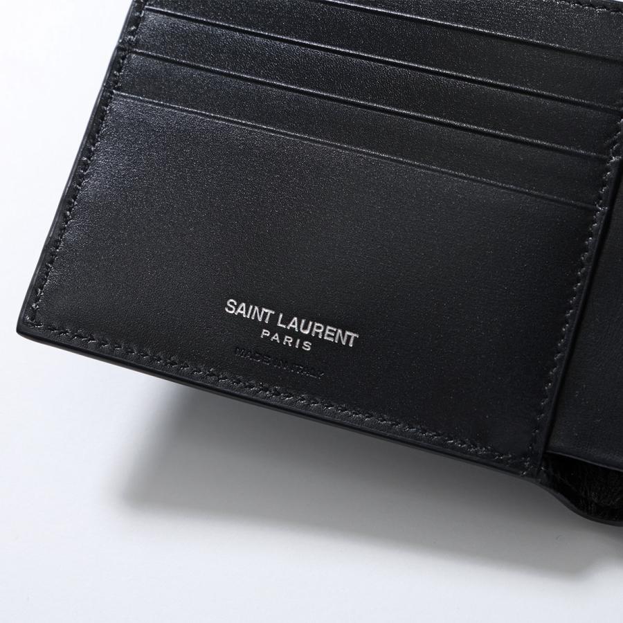 SAINT LAURENT サンローラン 二つ折り財布 453276 0SX0E メンズ カサンドラロゴ 小銭入れなし レザー ミニ財布 1000/NERO 4532760SX0E1000の画像