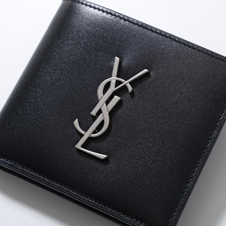 SAINT LAURENT サンローラン 二つ折り財布 453276 0SX0E メンズ カサンドラロゴ 小銭入れなし レザー ミニ財布 1000/NERO 4532760SX0E1000の画像