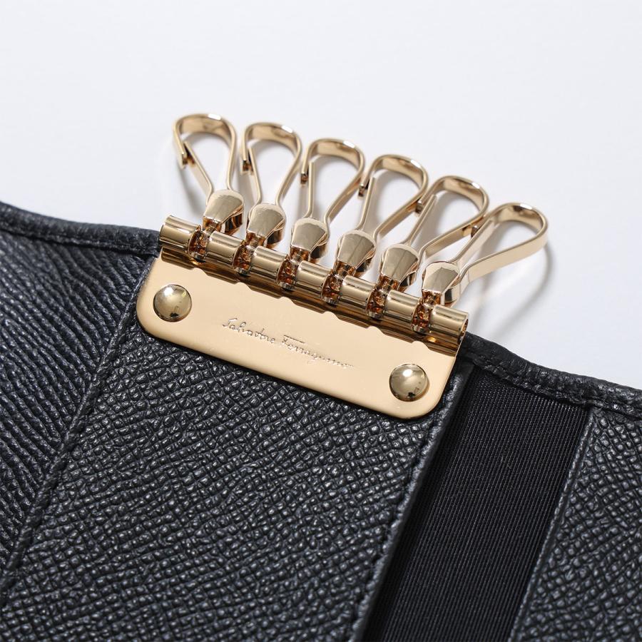 FERRAGAMO フェラガモ キーケース GANCINI ガンチーニ 22D151 レディース レザー キーリング 鍵 6連 NEROの画像