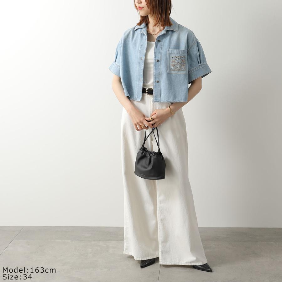 LOEWE ロエベ デニムシャツ S616Y1DX07 レディース 半袖 アナグラム 胸ポケット コットン ブラウス 8438/WASHEDの画像