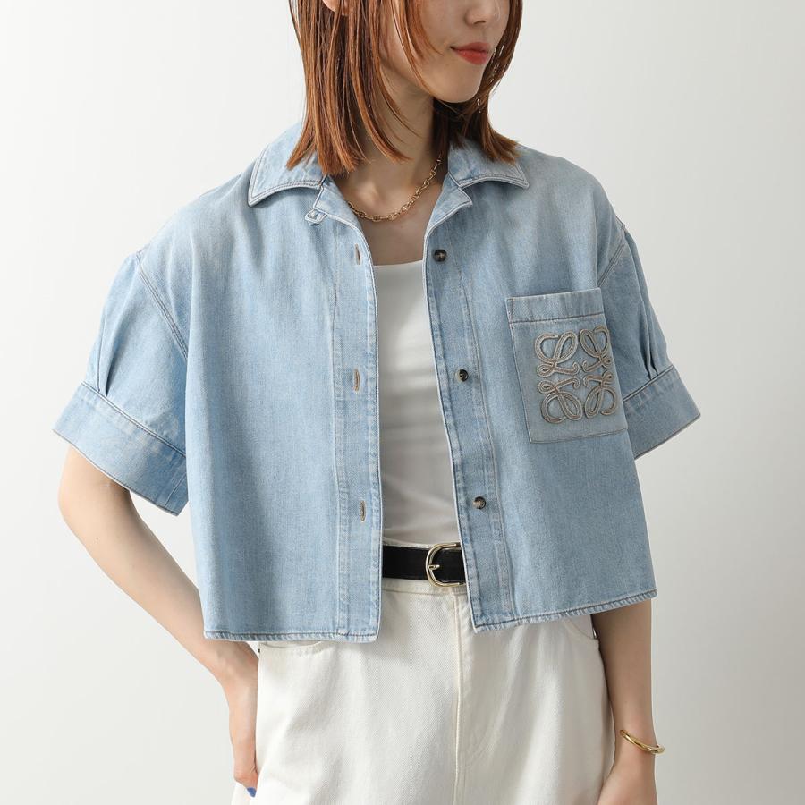 LOEWE ロエベ デニムシャツ S616Y1DX07 レディース 半袖 アナグラム 胸ポケット コットン ブラウス 8438/WASHEDの画像