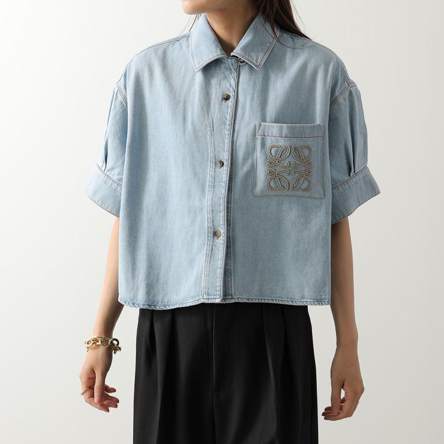 LOEWE ロエベ デニムシャツ S616Y1DX07 レディース 半袖 アナグラム 胸ポケット コットン ブラウス 8438/WASHEDの画像
