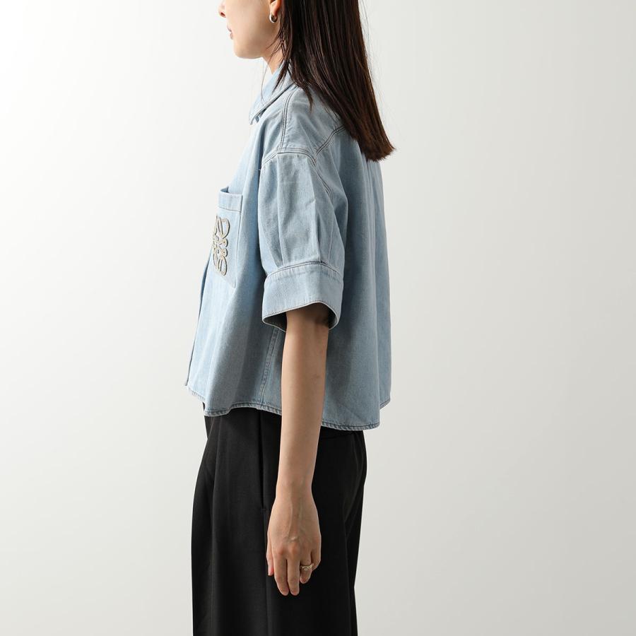 LOEWE ロエベ デニムシャツ S616Y1DX07 レディース 半袖 アナグラム 胸ポケット コットン ブラウス 8438/WASHEDの画像