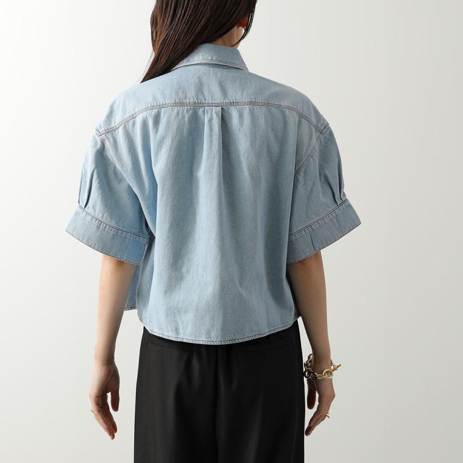 LOEWE ロエベ デニムシャツ S616Y1DX07 レディース 半袖 アナグラム 胸ポケット コットン ブラウス 8438/WASHEDの画像