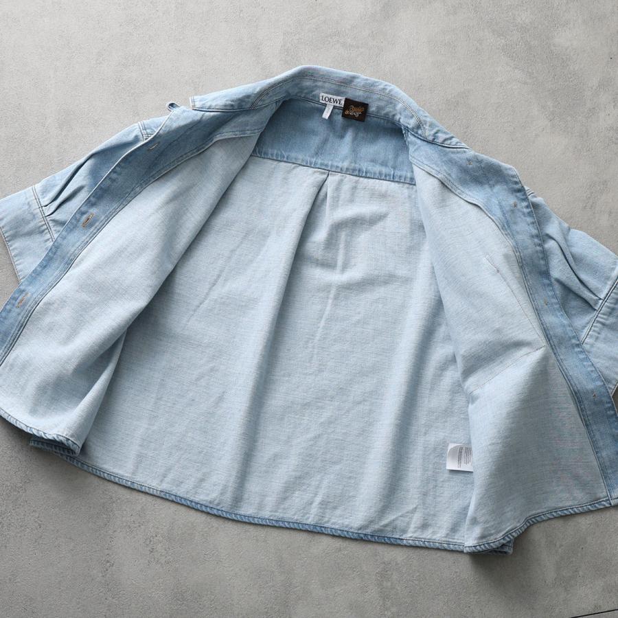 LOEWE ロエベ デニムシャツ S616Y1DX07 レディース 半袖 アナグラム 胸ポケット コットン ブラウス 8438/WASHEDの画像