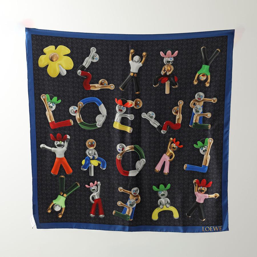 LOEWE ロエベ スカーフ FSA1SS7X01 レディース ACROBAT アクロバット プリント シルク 90×90 正方形 ロゴ 5387/NAVYBLU FSA1SS7X015387の画像