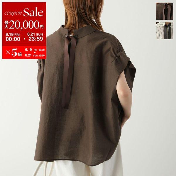 【定価8.5万】マイラン パガニーニ サイドボタンブラウス リネン100 リボン HERENCIA（ヘレンチア） ブラウス Sheer Back Ribbon Blouse H425153
