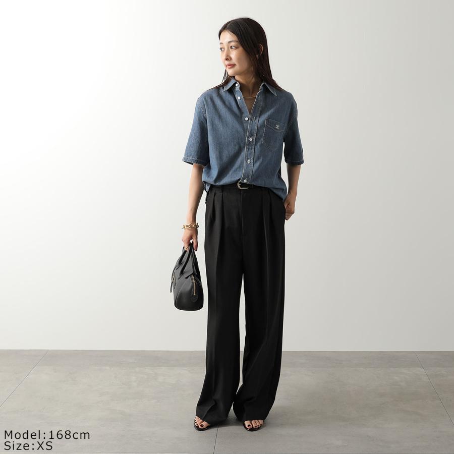 CELINE セリーヌ デニムシャツ RC0D7208I.07UO メンズ 半袖 ショートスリーブシャツ コットン トリオンフ刺繍 胸ポケット デニムブルーの画像