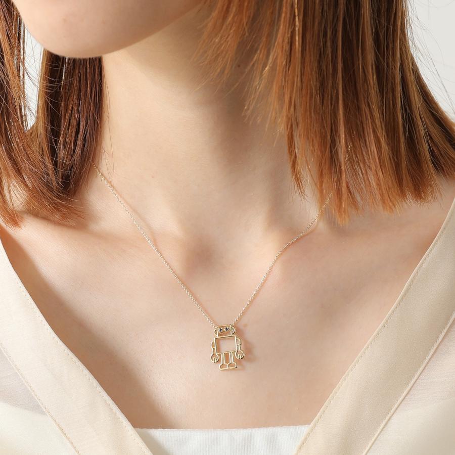 ALIITA アリータ ネックレス ROBOT ZAFIRO AZUL NECKLACE ROLO レディース ロボット モチーフ ブルーサファイア ペンダント J1000/YELLOW-GOLD-9KTの画像