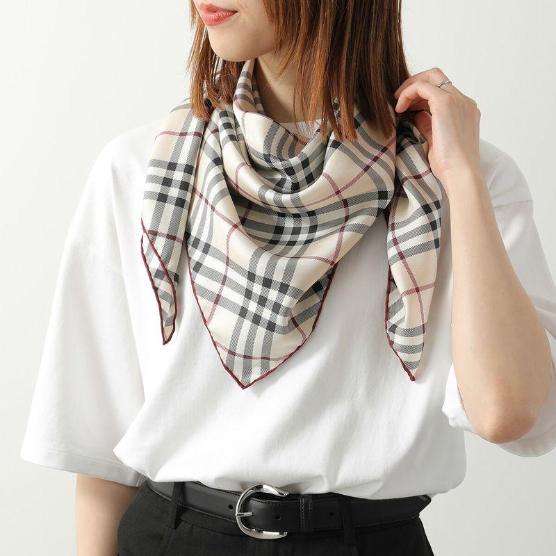 P925 バーバリー シルク チェック柄 ロゴ 総柄 大判 スカーフ レディース BURBERRY（バーバリー） スカーフ 90×90 8095223 レディース シルク