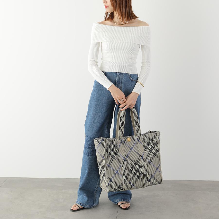 BURBERRY バーバリー トートバッグ LL MD KNIT TOTE CH4 8090405 メンズ ニット チェック 鞄 B9629/LICHENの画像