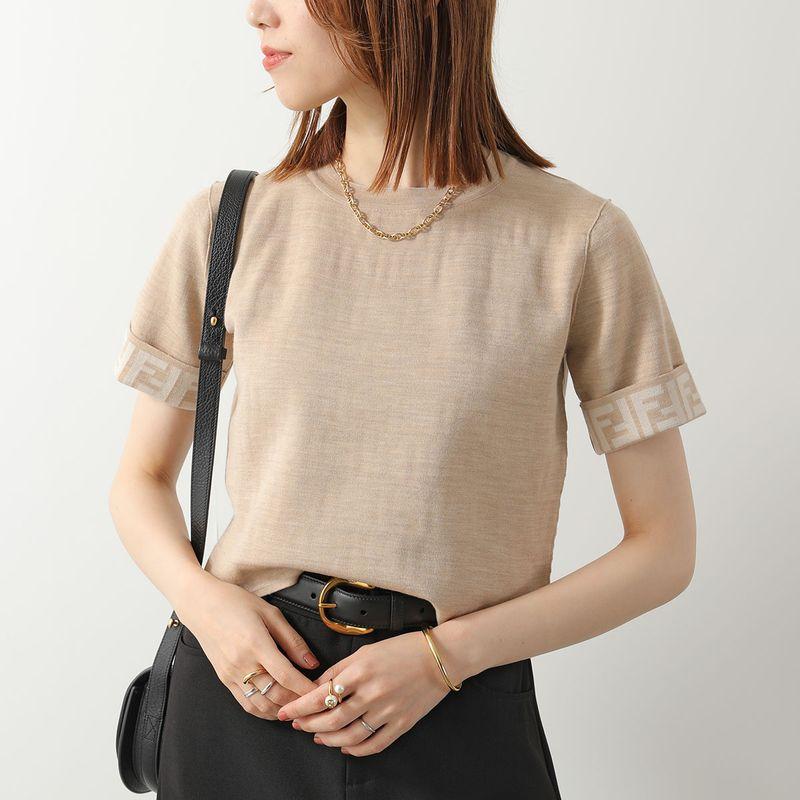 FENDI ズッカ フリンジ クルーネック 半袖 ニット キャメル 54 FENDI（フェンディ） FENDI KIDS キッズ ニット JFG142 AOBL