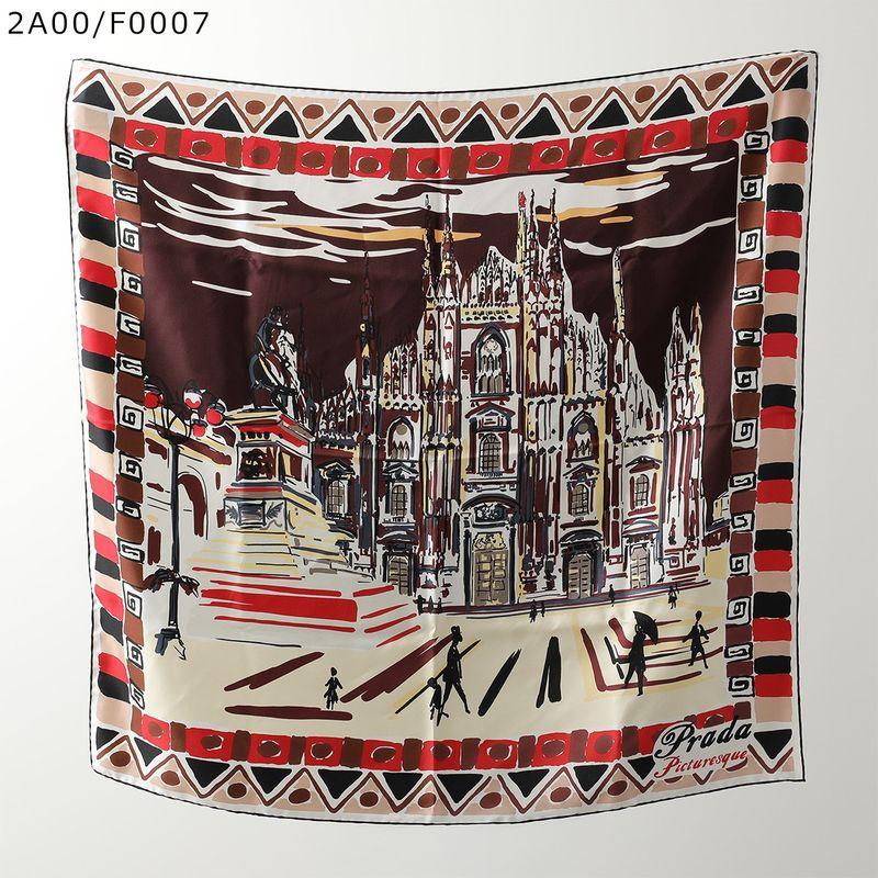 a*U様 PRADA プラダ シルクスカーフ Details 箱付き PRADA（プラダ） スカーフ 1FF001 2A00 2A92 レディース シルク