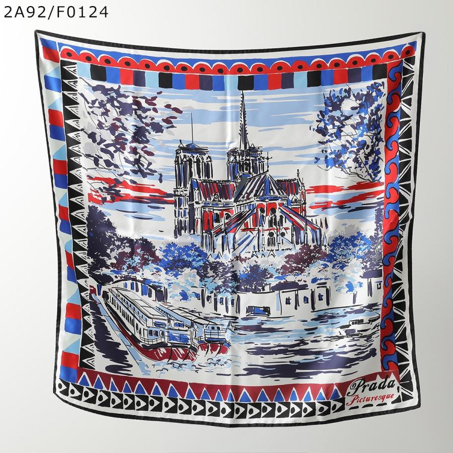コ*イ様 PRADA スカーフ 風景画 モノトーン PRADA（プラダ） スカーフ 1FF001 2A00 2A92 レディース シルク