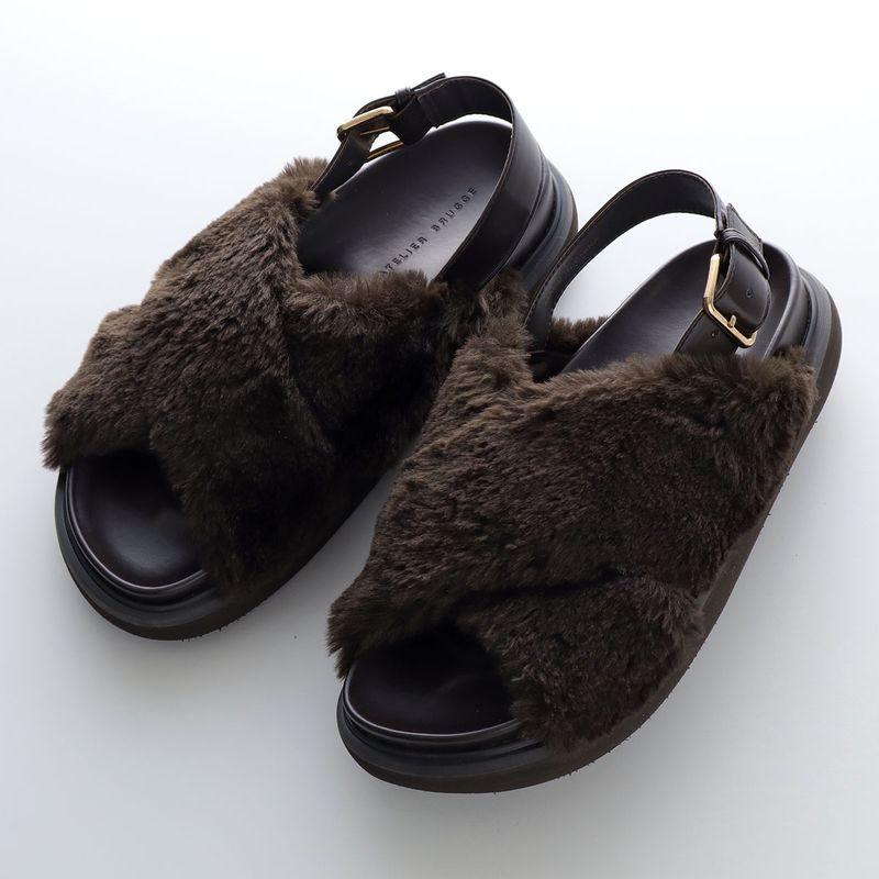 ATELIER BRUGGE アトリエブルージュ サンダル Fur cross sandals 26KS