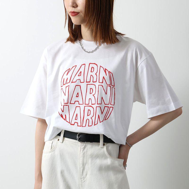 【美品】マルニ Tシャツ カットソー バックリボン ボタニカル 40 L MARNI（マルニ） Tシャツ THJET49P02 USCV80 レディース 半袖
