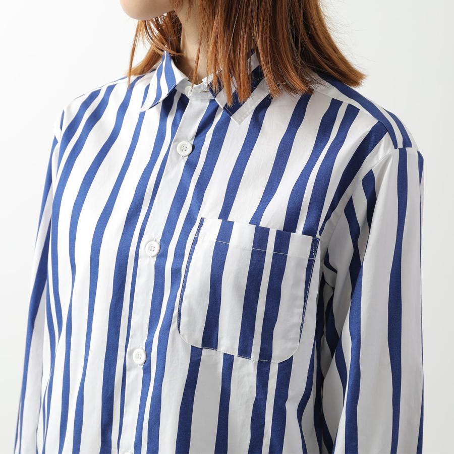A.P.C. アーペーセー ピンストライプ コットンギャザー ブラウス M 紺 