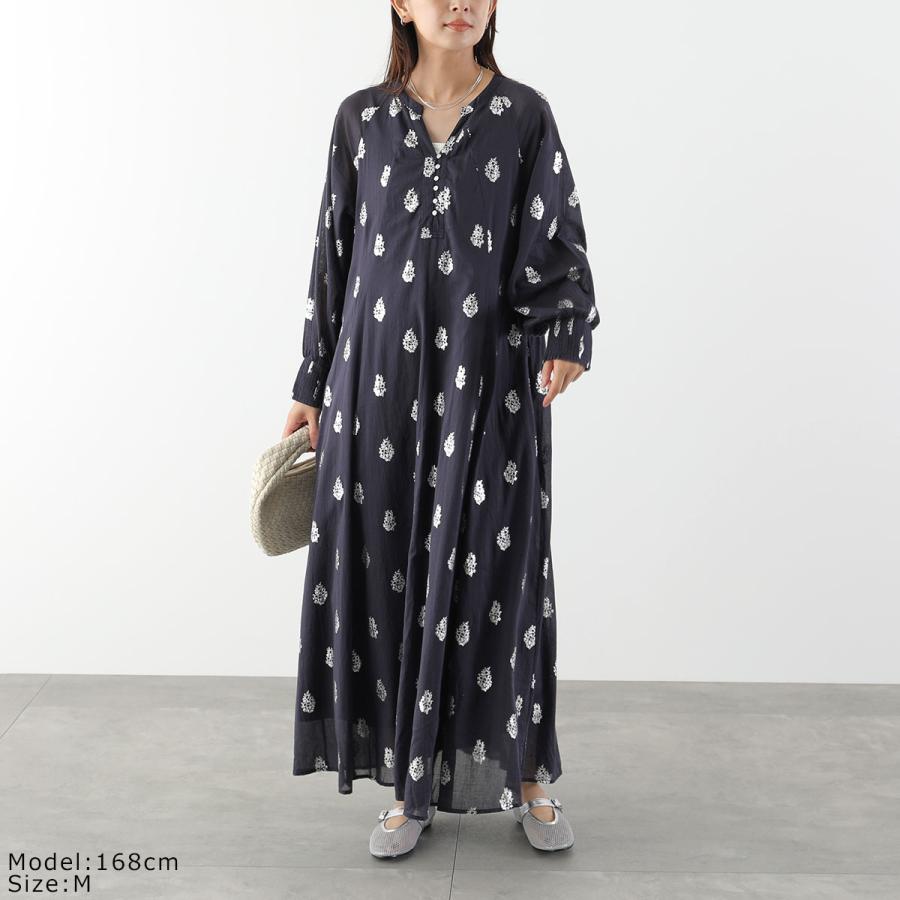 ne Quittez pas ヌキテパ ワンピース Cotton Voile Foil Flower Print Sleeve Dress 010400CM2 レディース ロング丈 ドレス 長袖