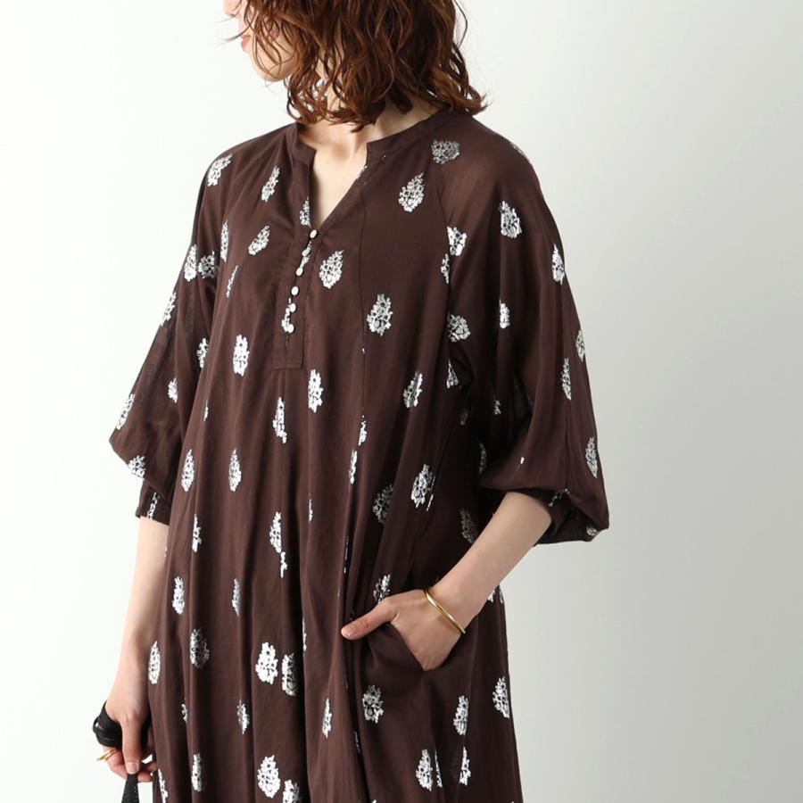 ne Quittez pas ヌキテパ ワンピース Cotton Voile Foil Flower Print Sleeve Dress 010400CM2 レディース ロング丈 ドレス 長袖