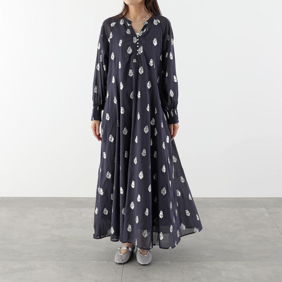 ne Quittez pas ヌキテパ ワンピース Cotton Voile Foil Flower Print Sleeve Dress 010400CM2 レディース ロング丈 ドレス 長袖