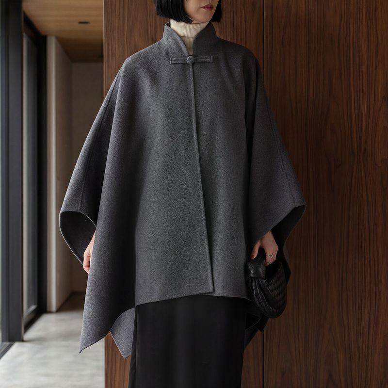 ROHE ローエ ポンチョ Double-faced wool manderin poncho 820-10-263