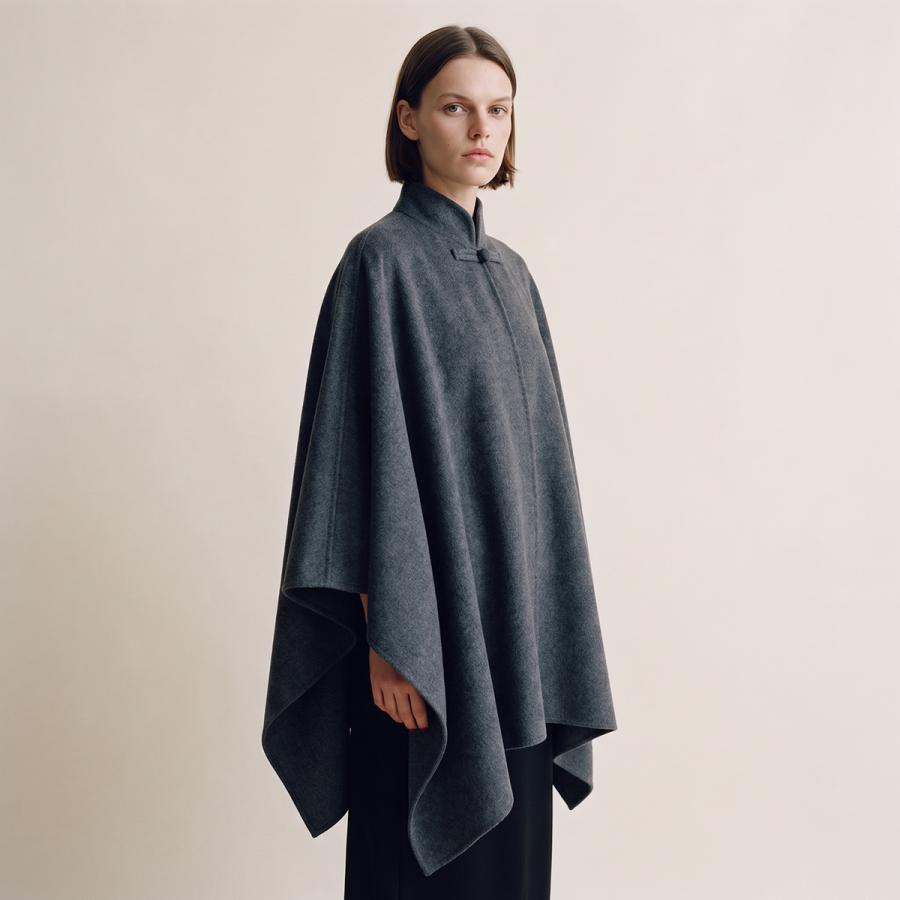 ROHE ローエ ポンチョ Double-faced wool manderin poncho 820-10-263
