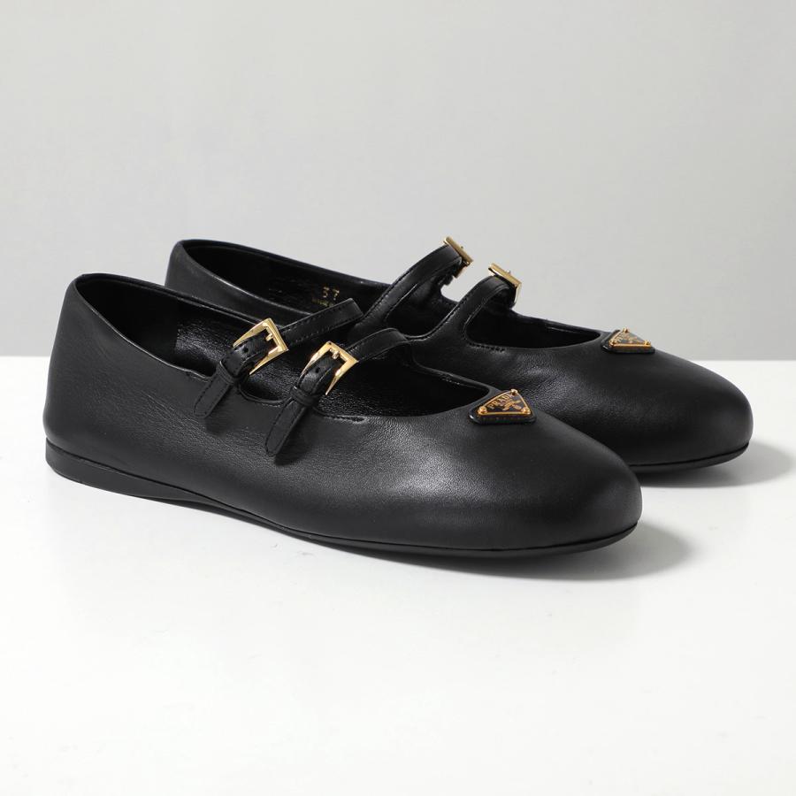 美品PRADA バレエシューズ 36.5 ロゴ入り PRADA（プラダ） パンプス 1F794N 038 レディース レザー バレリーナ