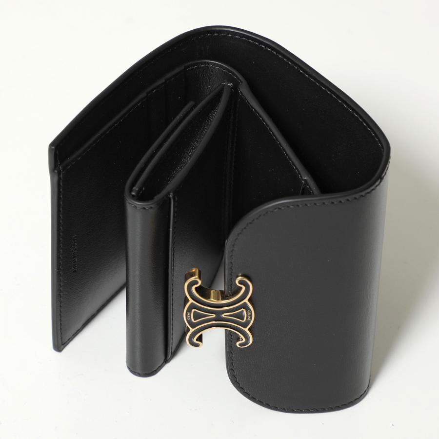 【美品・付属品完備】CELINE トリオンフ 黒 レザー ミニ財布 CELINE（セリーヌ） 三つ折り財布 SMALL FLAP WALLET 10D784L24.38NN