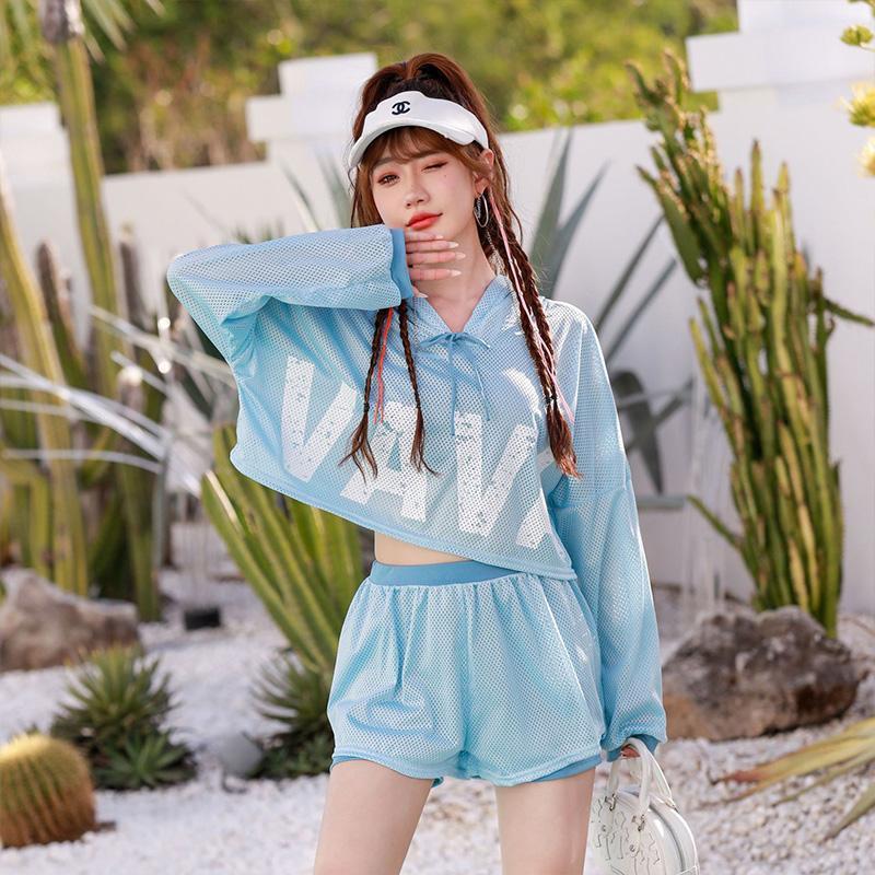 水着 3セット light blue  セットアップ 水着 3点セットアップ ビキニ ファッション ライトブルー S M L