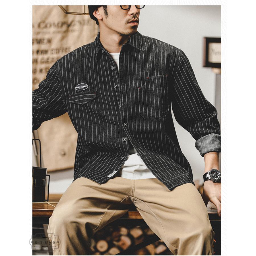 シャツ メンズ デニムシャツ メンズシャツ 長袖シャツ ストライプ