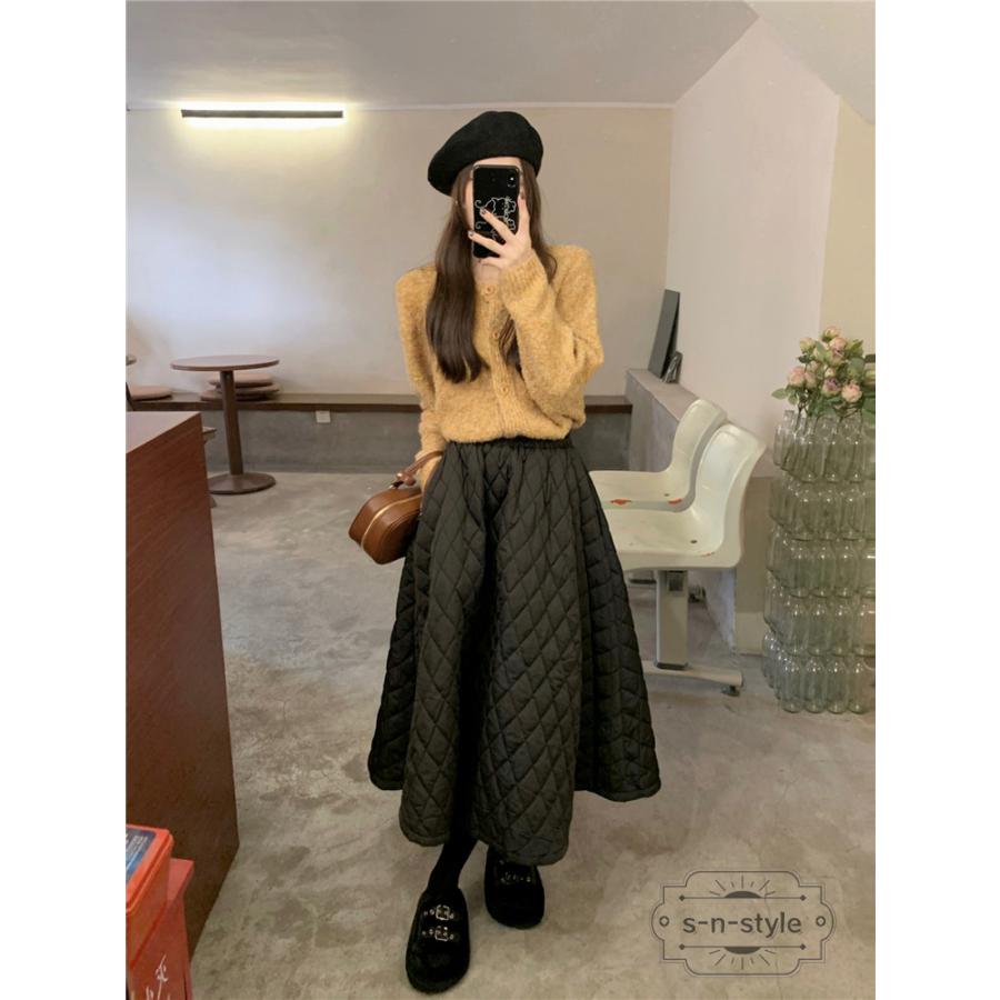 スカート レディース 冬 冬服 蓄熱 防寒 キルティング ウエストゴム