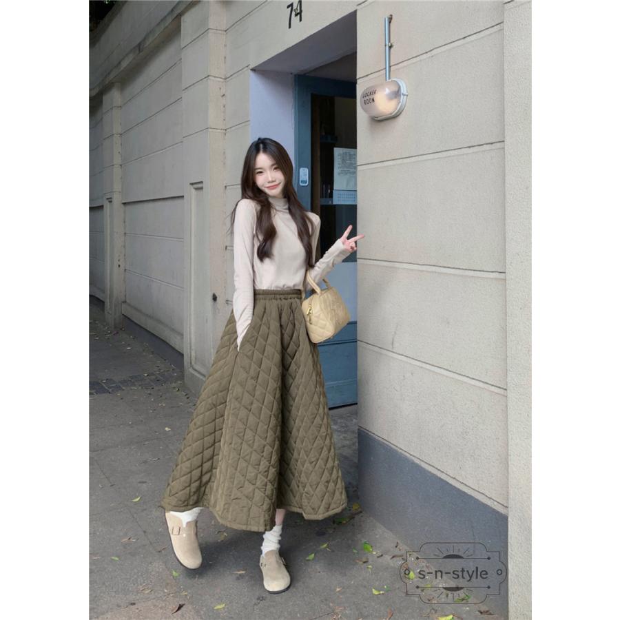 スカート レディース 冬 冬服 蓄熱 防寒 キルティング ウエストゴム