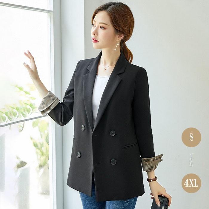 ジャケット スーツ ジャケット ダブルボタンジャケット 袖折り返し チェック ブラック 秋冬 ビジネス 通勤 Ol 女性 オフィスカジュアル 通勤服 オフィス Snstyle 118 S N Style 通販 Yahoo ショッピング