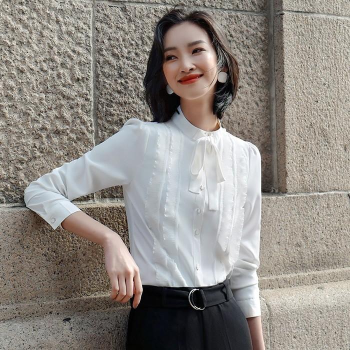 フリルブラウス フリル 立ち襟 トップス 長袖 シフォンシャツ シフォンブラウス ホワイト ブラック デザインシャツ おしゃれシャツ 白 通勤 オフィ Snstyle 1505 S N Style 通販 Yahoo ショッピング