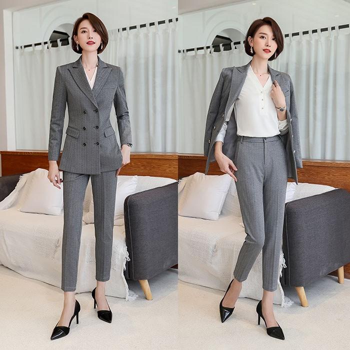 秋冬新作 パンツスーツ スーツセット 秋冬 オールシーズン スーツ レディース ビジネススーツ グレー ヘリボーン柄 ビジネス 通勤 Ol 女性 オフィスカジ Snstyle 303 S N Style 通販 Yahoo ショッピング