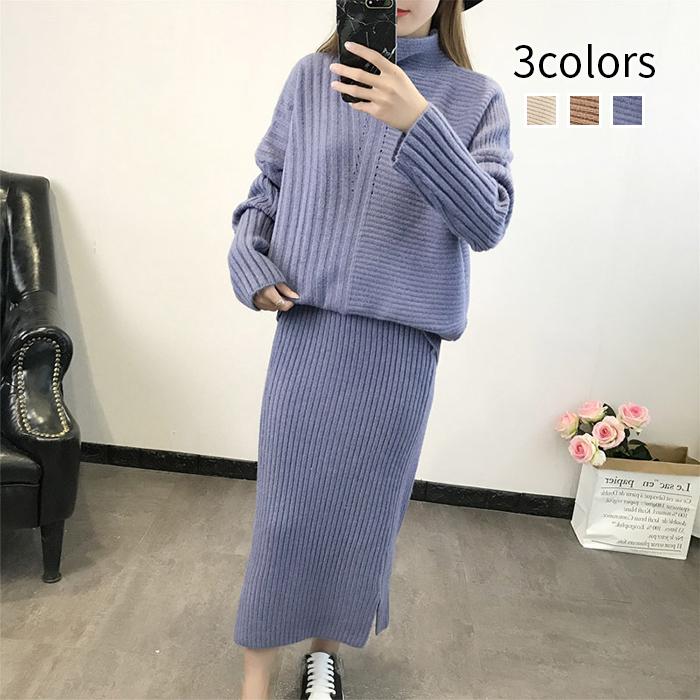 ワンピース ワンピ ニット ニットワンピース セットアップ 上下セット タートルネック きれいめ 上品 レディース 長袖 Snstyle 3563 S N Style 通販 Yahoo ショッピング