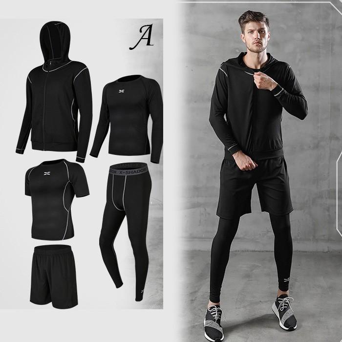 スポーツウェアセット フィットネスウェア メンズ 5点セット メンズ パーカー 半袖 レギンス 長袖 ハーフパンツ 上下セット 春夏秋冬 ジョギング スポーツ Snstyle 4006 S N Style 通販 Yahoo ショッピング