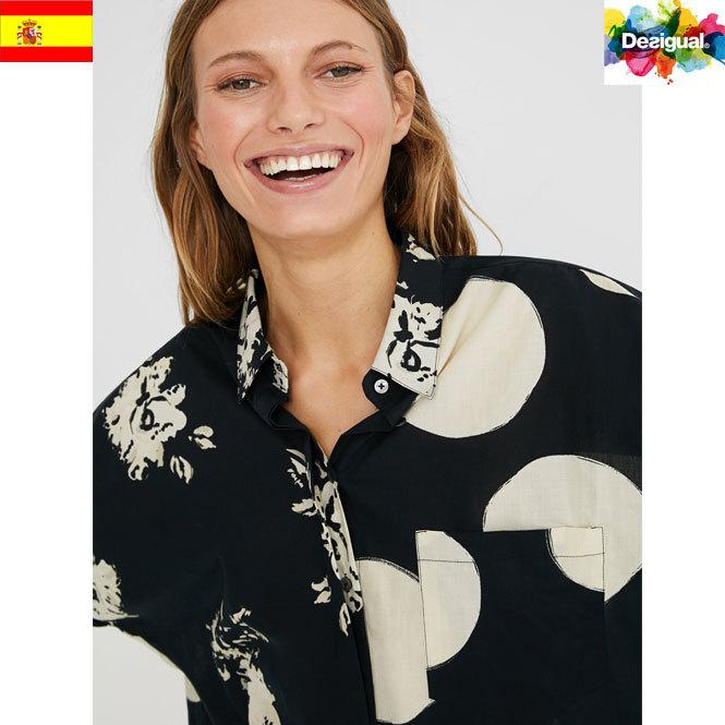 目玉商品 SALE セール  10%OFF  Desigual デシグアル モノトーン柄MIXビッグシルエットシャツ 送料無料｜s-prologue｜03