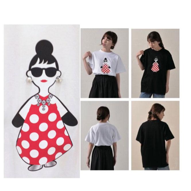 HAPPY FACE ハッピーフェイス EMMA エマ 水玉ワンピ柄Tシャツ HAPPY FACE ハッピーフェイス EMMA エマ 水玉ワンピ柄Tシャツ