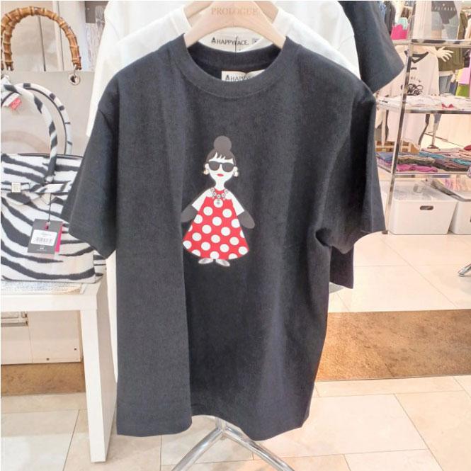 HAPPY FACE ハッピーフェイス EMMA エマ 水玉ワンピ柄Tシャツ HAPPY FACE ハッピーフェイス EMMA エマ 水玉ワンピ柄Tシャツ