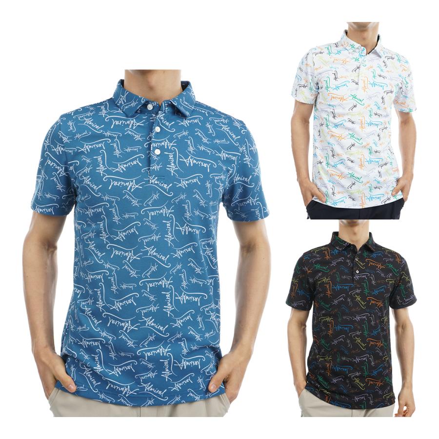 14300円★アドミラル マルチロゴプリント半袖シャツ ADMA331★L Admiral Golf（アドミラルゴルフ） 半袖 ポロシャツ マルチロゴ