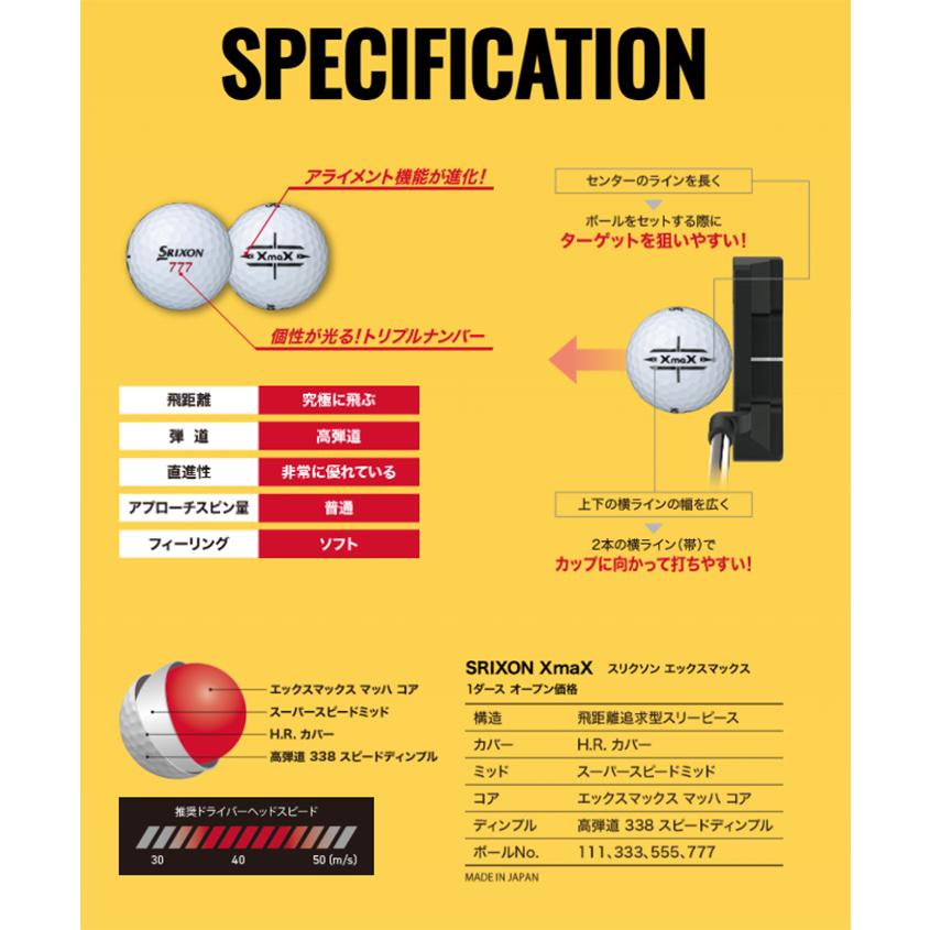 SRIXON ダンロップ スリクソン XmaX ゴルフボール 1ダース（12球入り