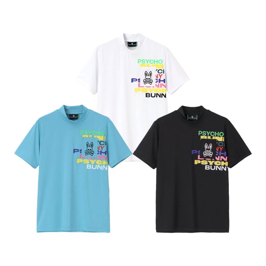 新品【サイコバニー 】カラフルロゴ モックネック Tシャツ M 水色 ゴルフ Psycho Bunny（サイコバニー） カラフルロゴ モックネック Tシャツ