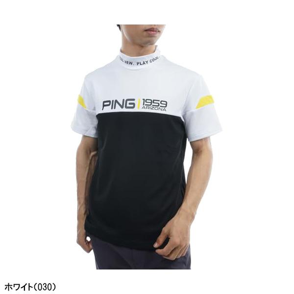 新品　PING ピン　モックネック　半袖シャツ　ハーフパンツ　ストレッチ　L coco ピン PING メンズ セットアップ L 白 ホワイト 半袖モックネック