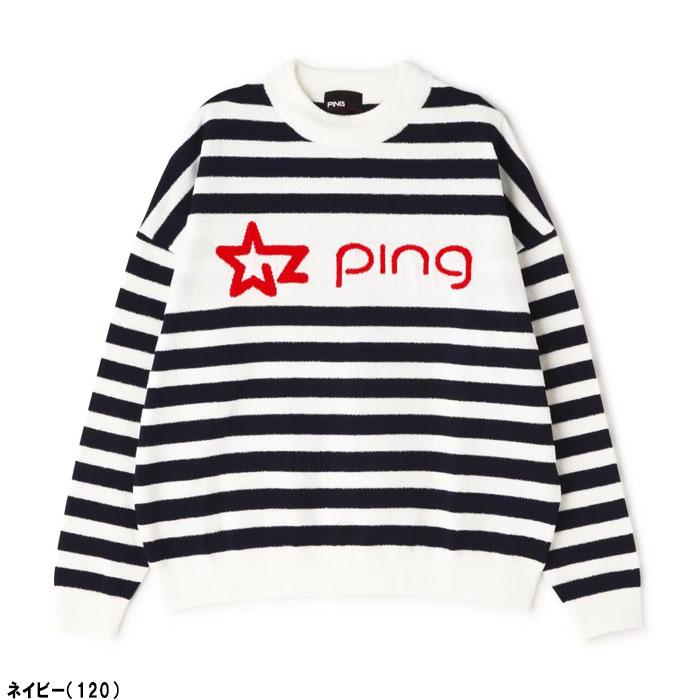 PING レディース ピン ゴルフ ボーダー クルーネック ニットプル 