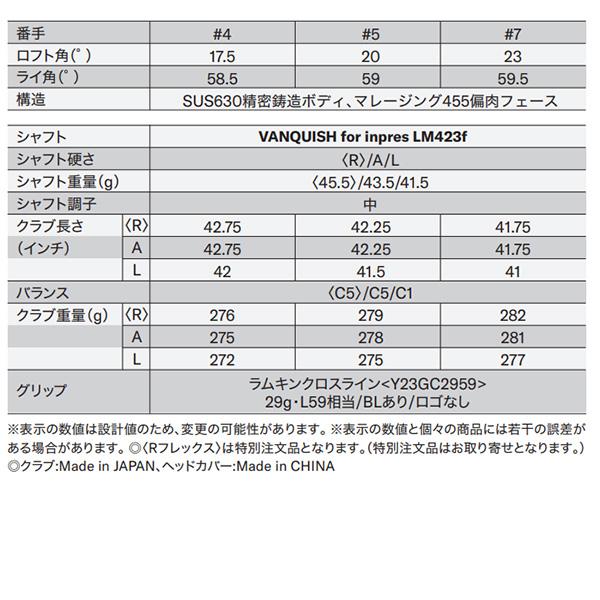 レディース ヤマハ inpres DRIVE STAR フェアウェイウッド VANQUISH for inpres LM423f オリジナルカーボンシャフト｜s-puresuto｜07