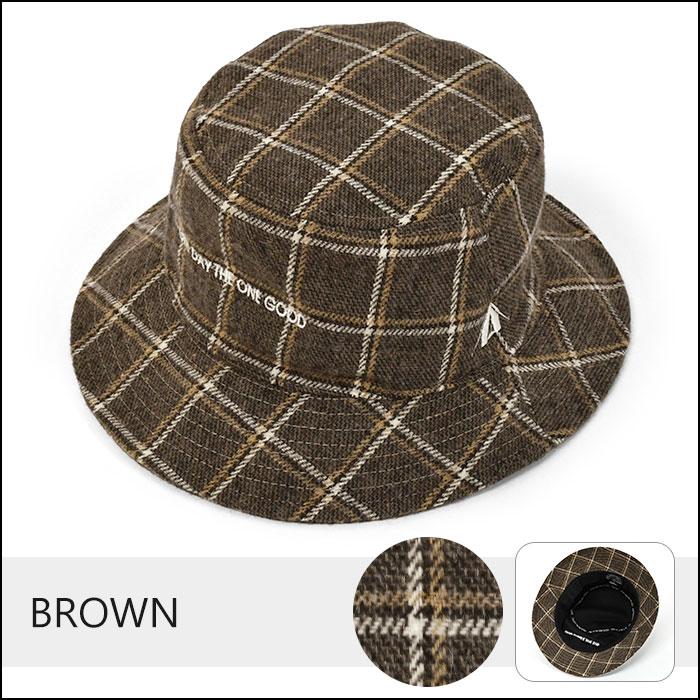 バケットハット チェック柄 ベージュ ウール チェック柄 バケットハット ハット 帽子 メンズ